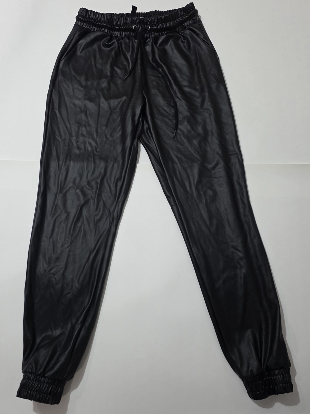 Black Faux Leather Jogger Pants - Unbranded